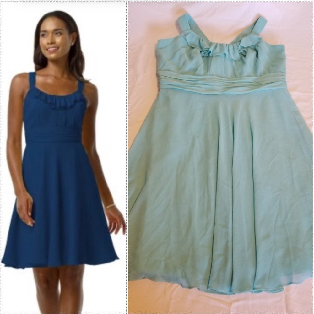 David's Bridal Aqua A Line Bridesmaid Formal Dress